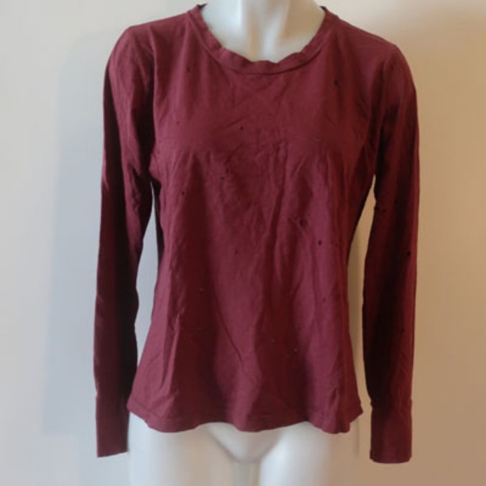 Womens LNA Burgundy Distressed Long Sleeve T-Shirt Top M *